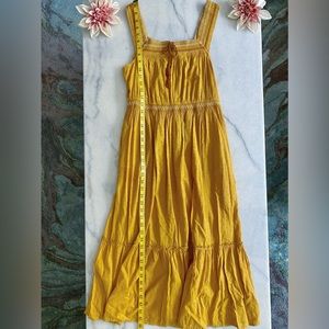 Old Navy Yellow Gold Sleeveless Waist-Defined Embroidered Clip-Dot Maxi Dress
